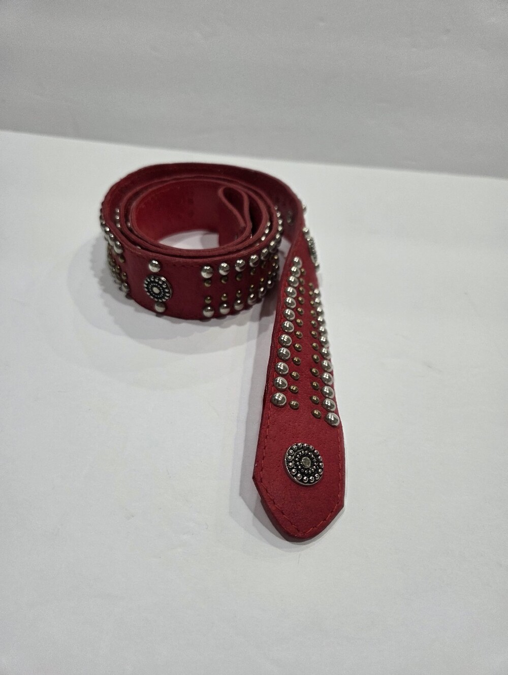Jana Red Studded Leather  Waist Belt Sz.M Without Buckle